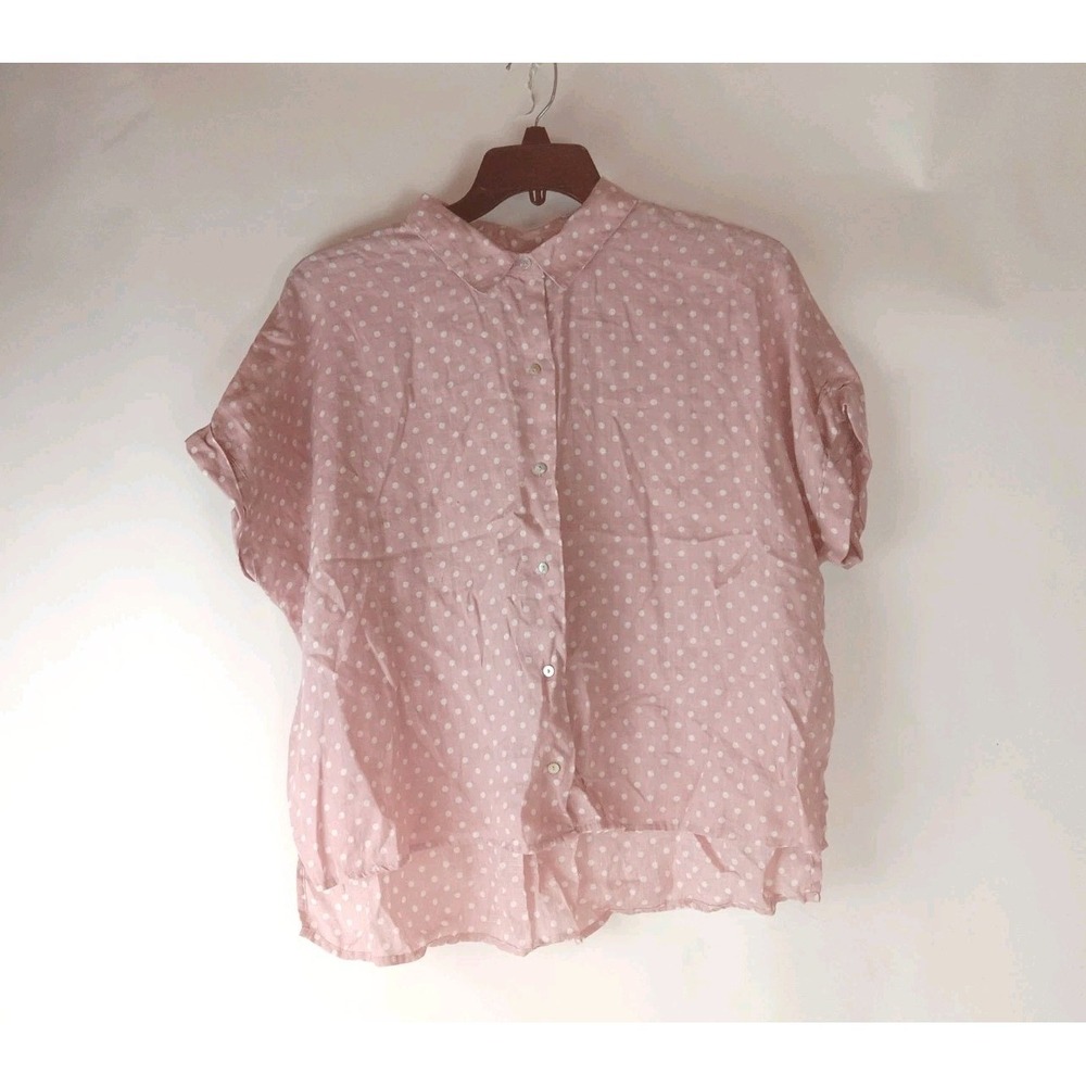 Rachel  Zoe Women's Blouse  Polka Dot Pink White  Button Down Top size Large